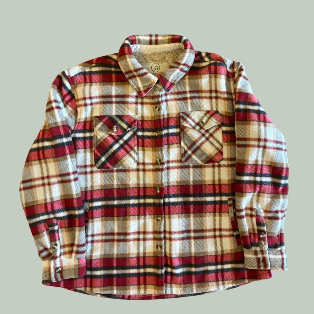 Sage Collective Red Plaid Sherpa Lined Fleece Shacket Shirt Jacket Mens‎ XL